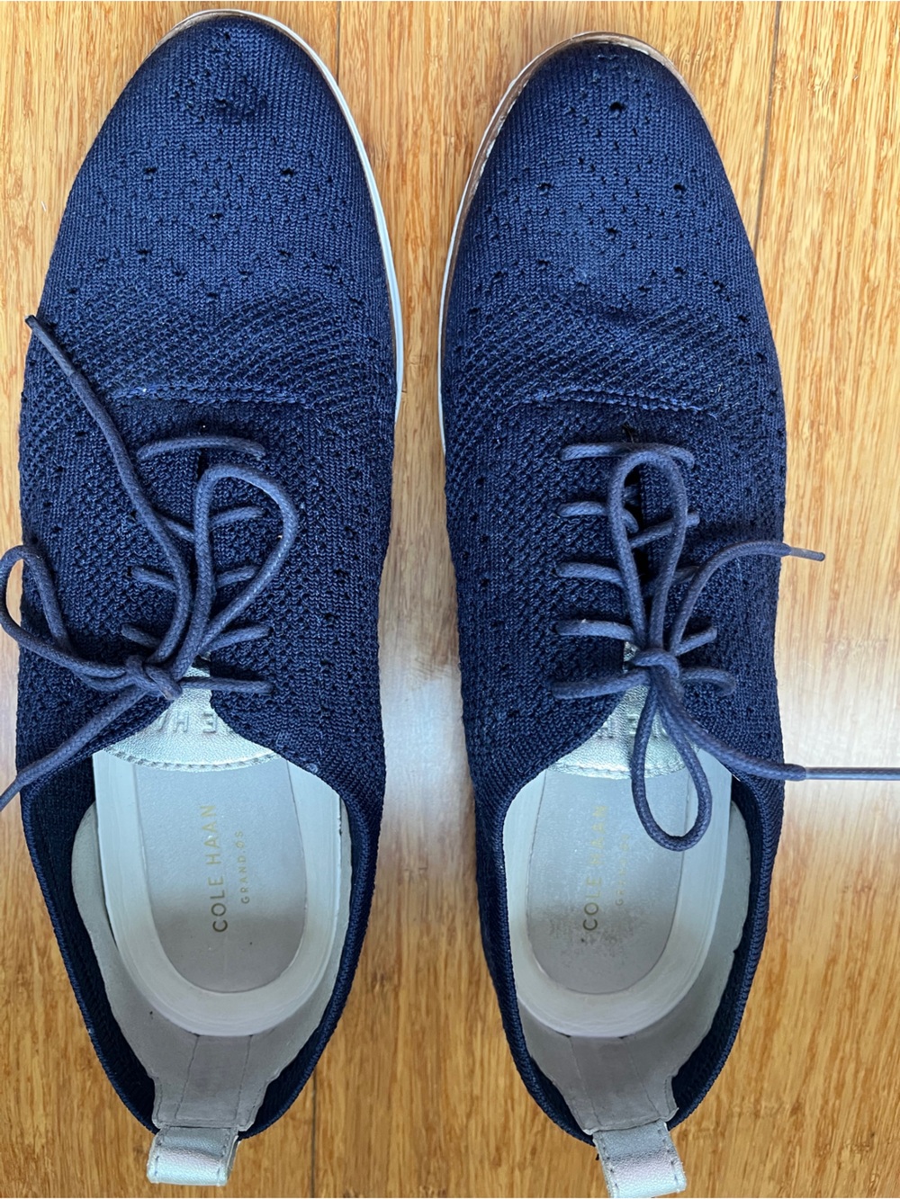COLE HAAN WOMEN'S ZEROGRAND STITCHLITE OXFORD NAVY BLUE KNIT/WHITE W 10 B W11511